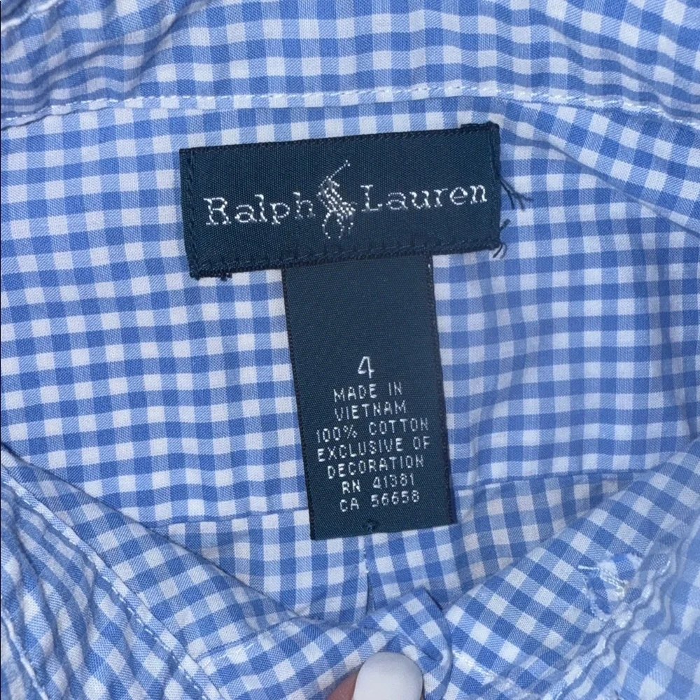 Ralph Lauren boys size 4 Light Blue White Checkered gingham plaid‎ Shirt preppy